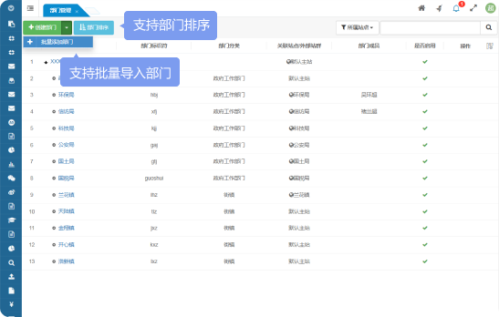 支持批量導(dǎo)入部門、支持部門排序